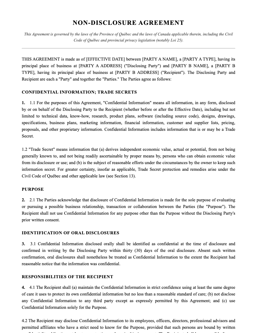NDA Template Preview
