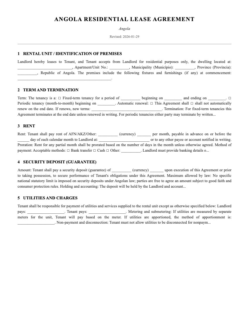 Lease Template Preview