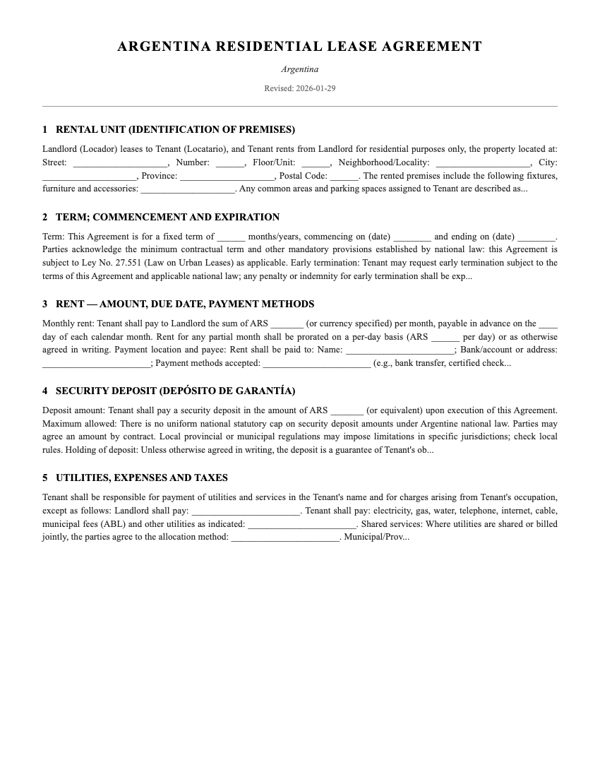 Lease Template Preview