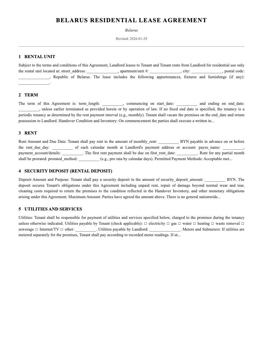 Lease Template Preview