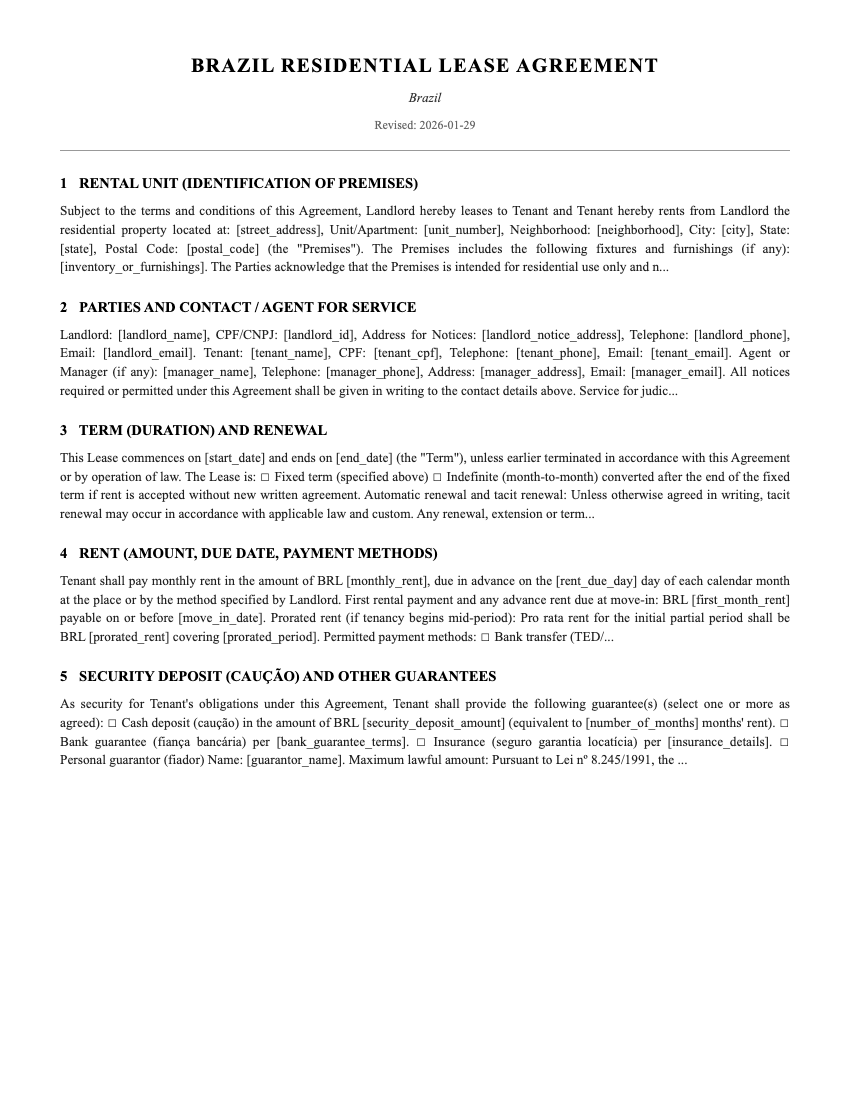 Lease Template Preview