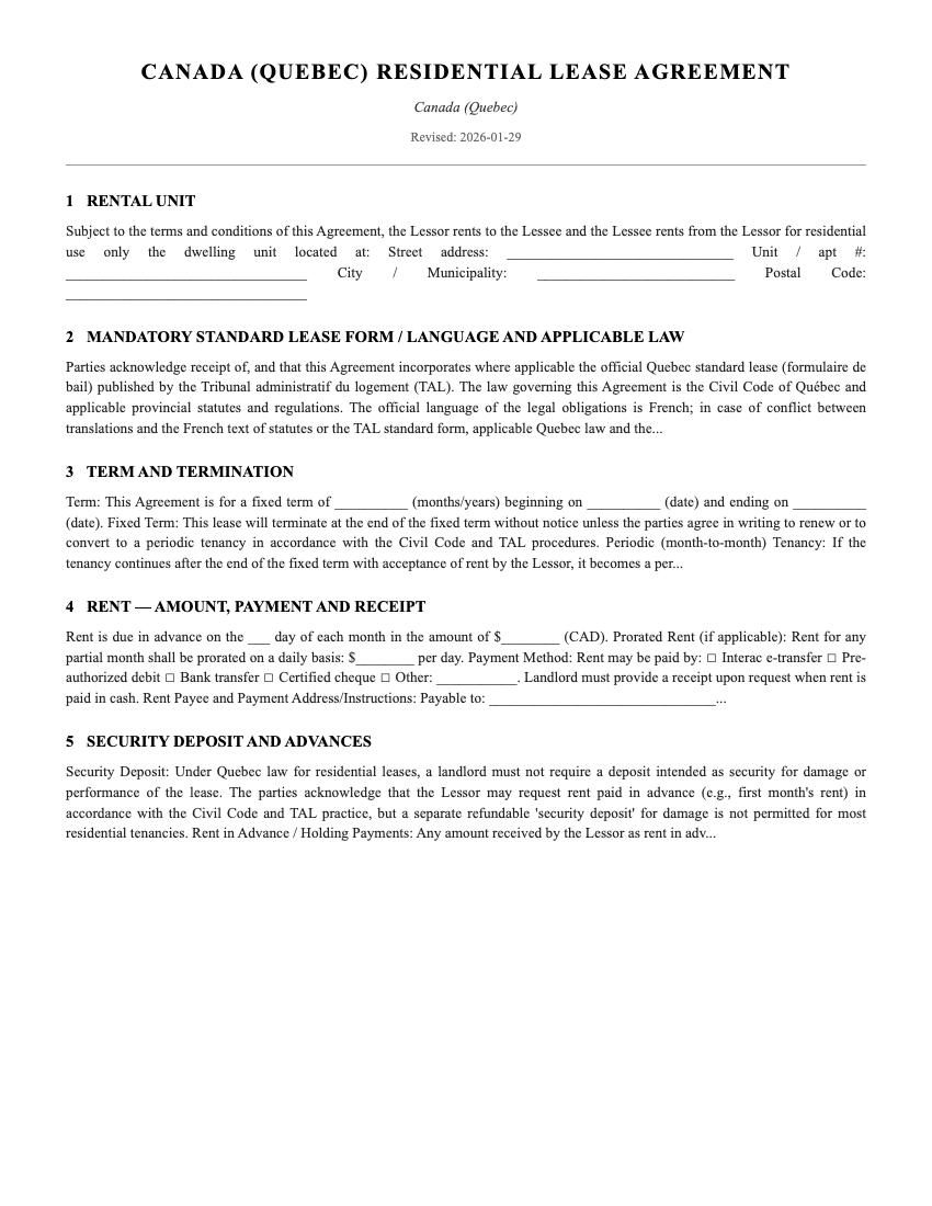 Lease Template Preview