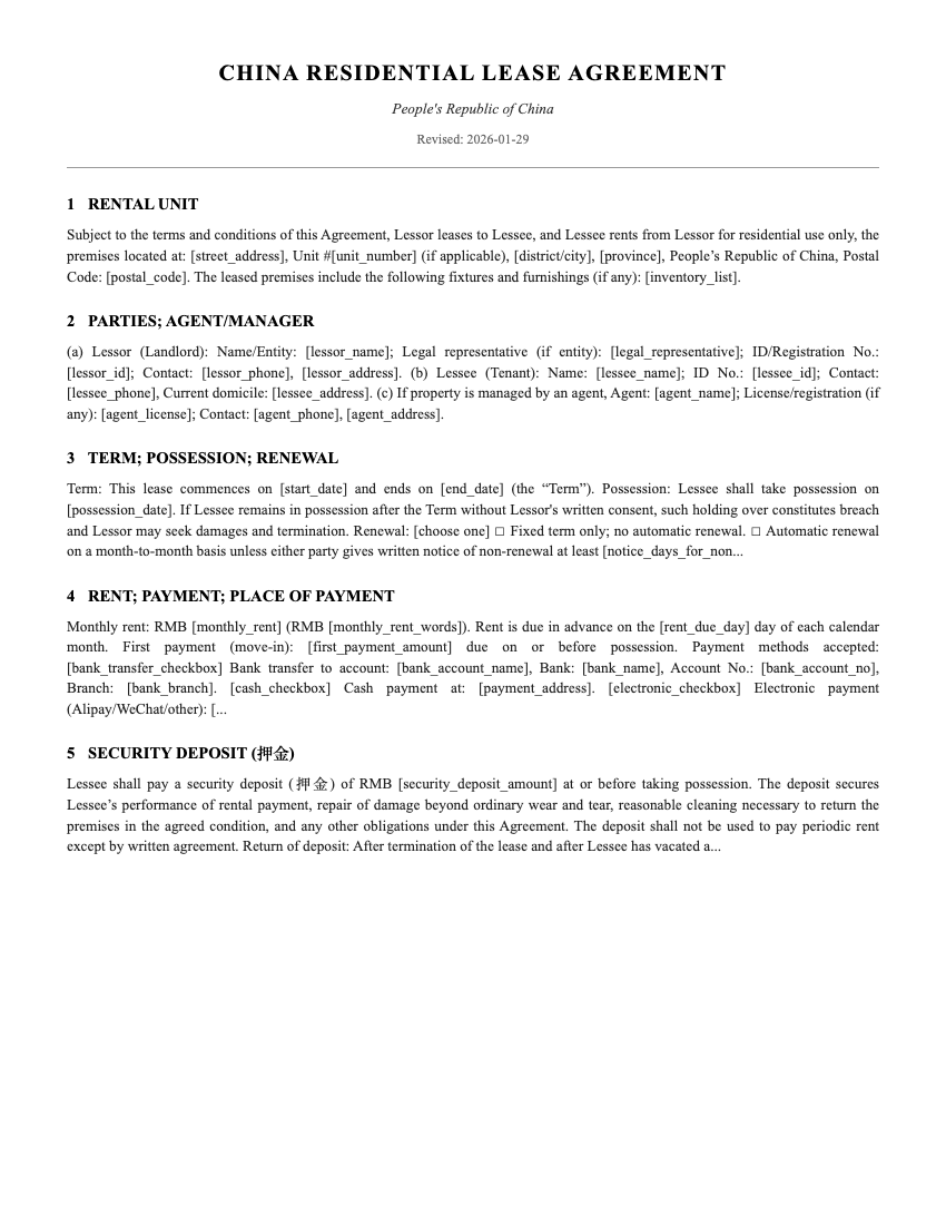 Lease Template Preview