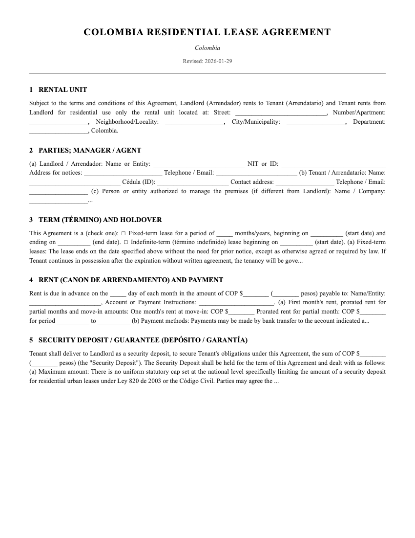 Lease Template Preview