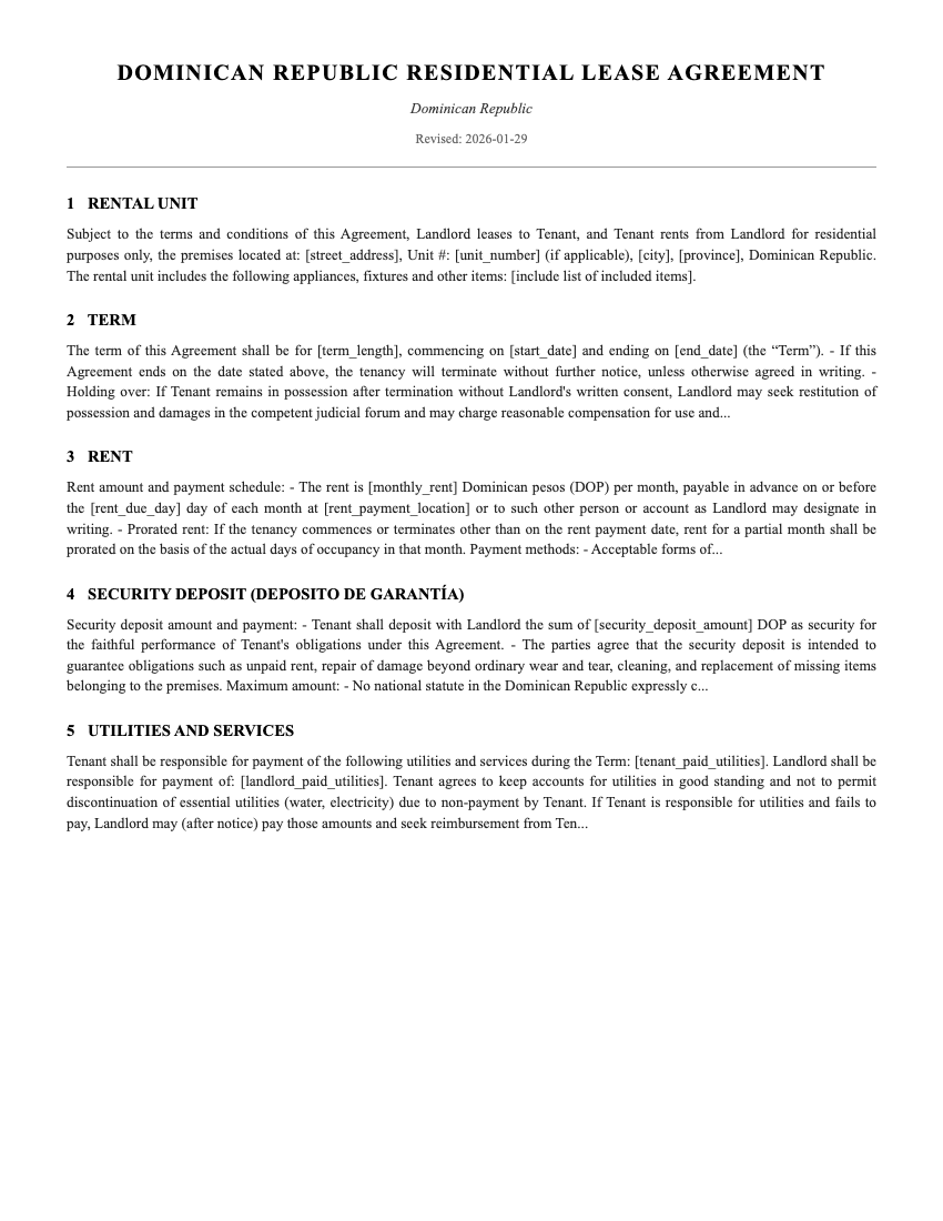 Lease Template Preview