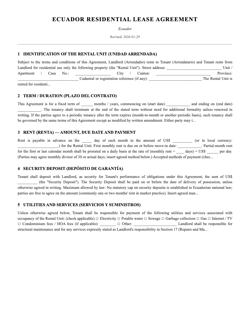 Lease Template Preview