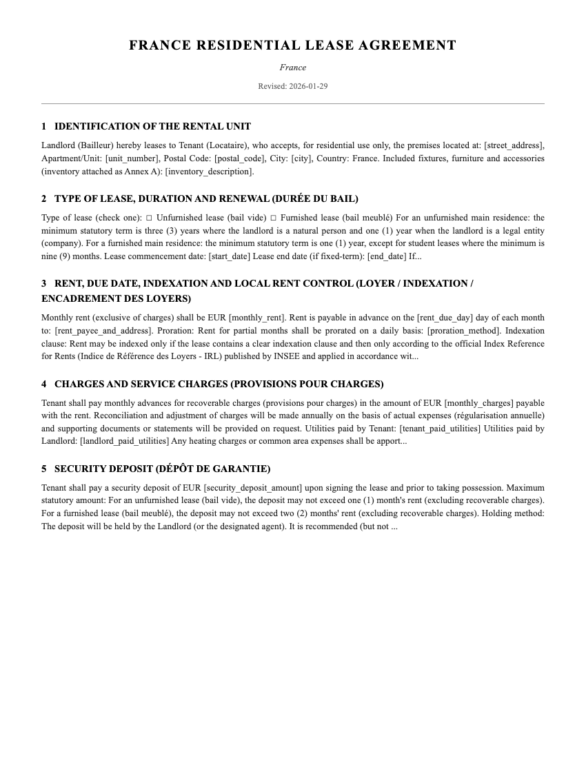 Lease Template Preview