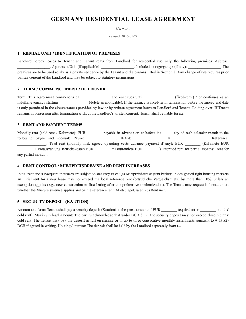 Lease Template Preview