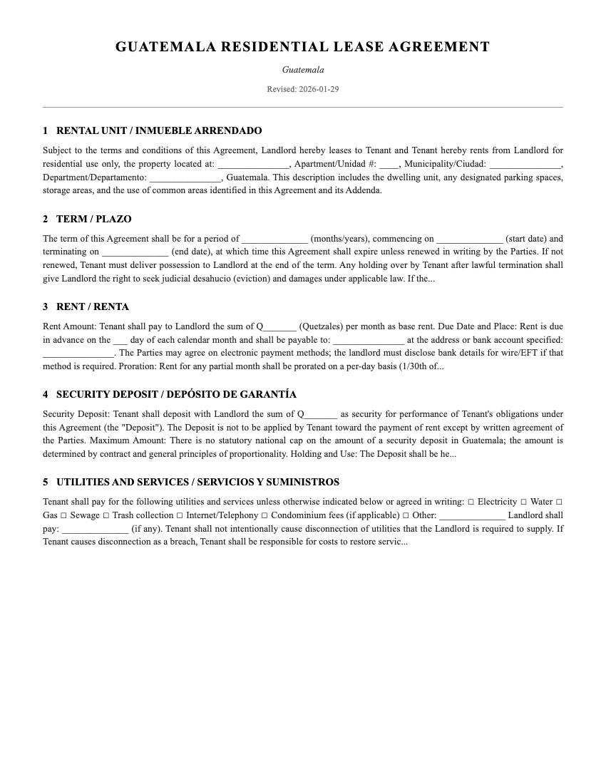 Lease Template Preview