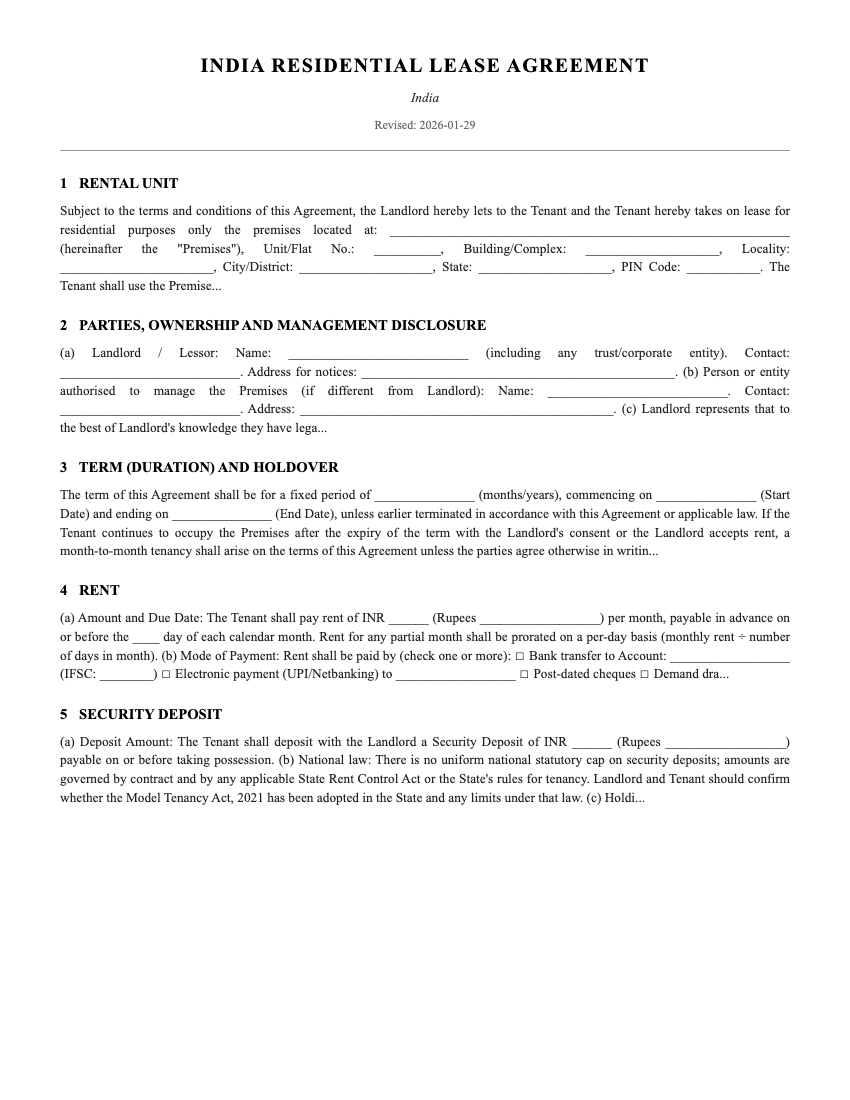 Lease Template Preview