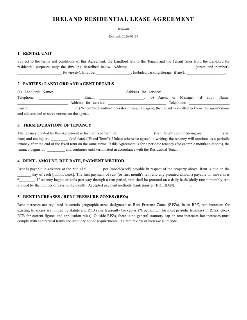 Lease Template Preview