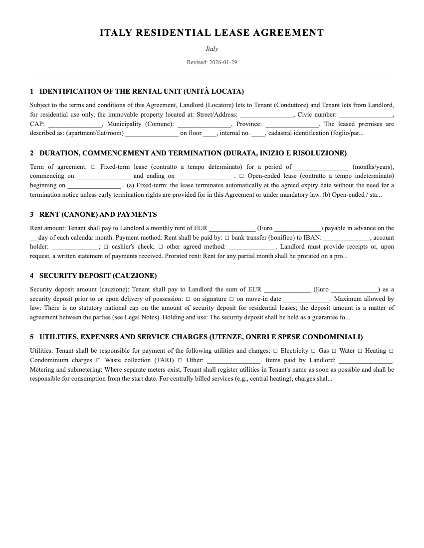 Lease Template Preview