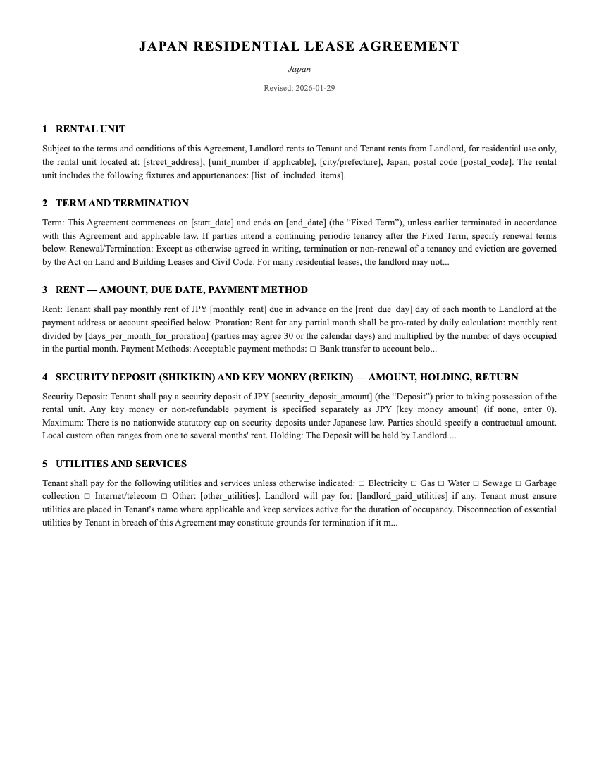 Lease Template Preview