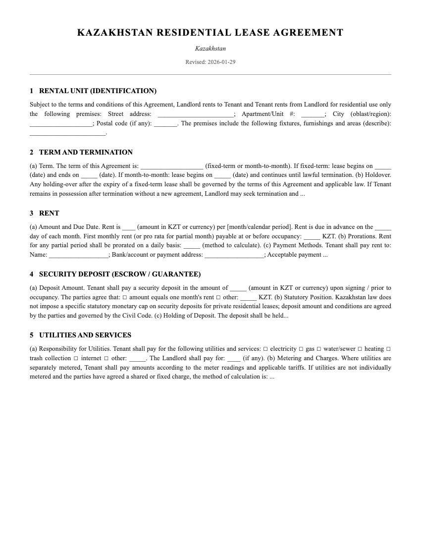 Lease Template Preview