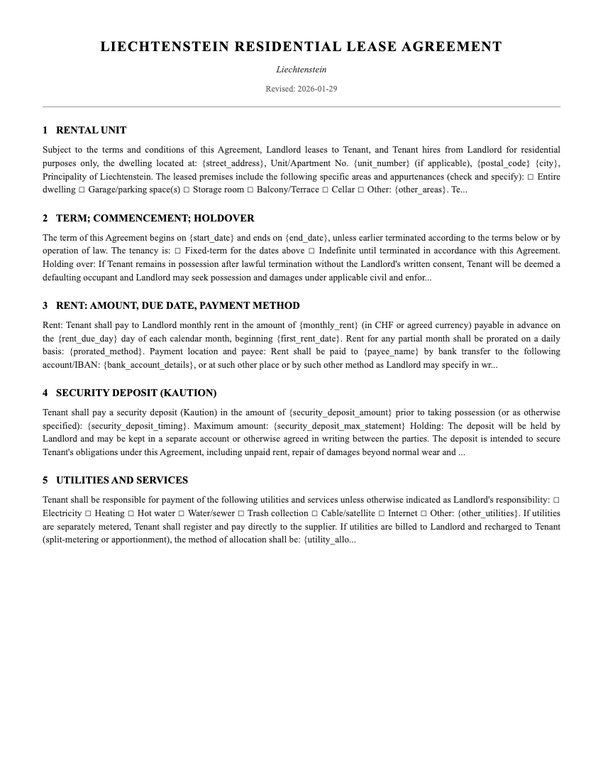 Lease Template Preview