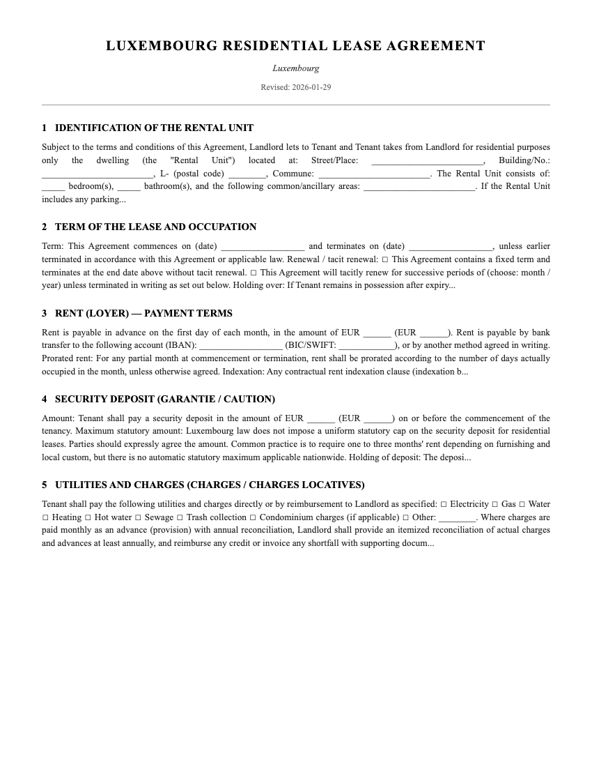 Lease Template Preview