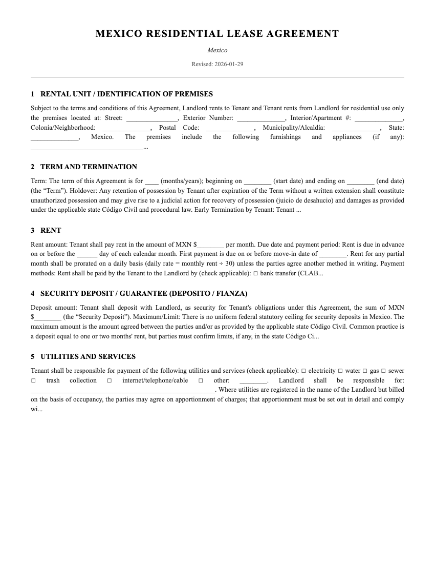 Lease Template Preview