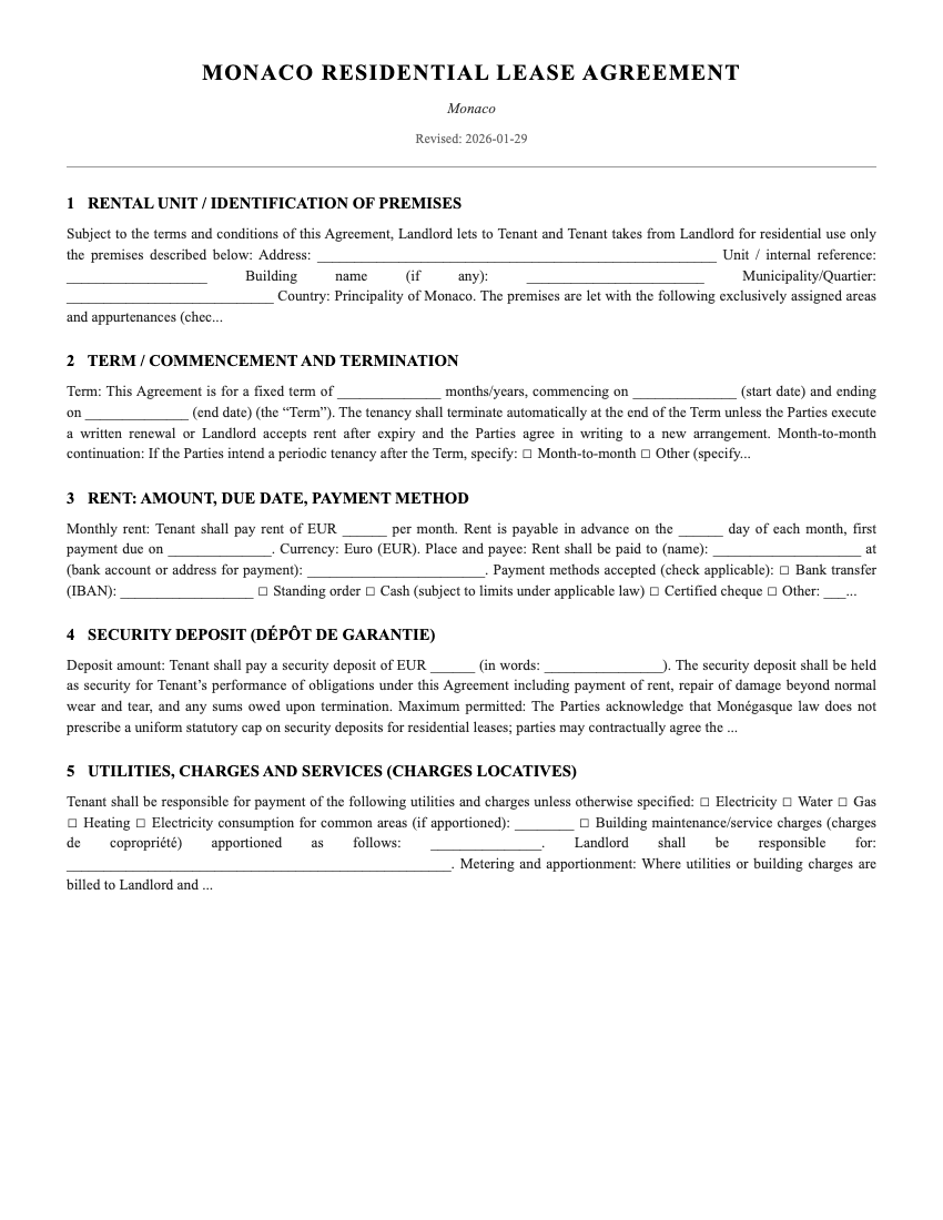 Lease Template Preview