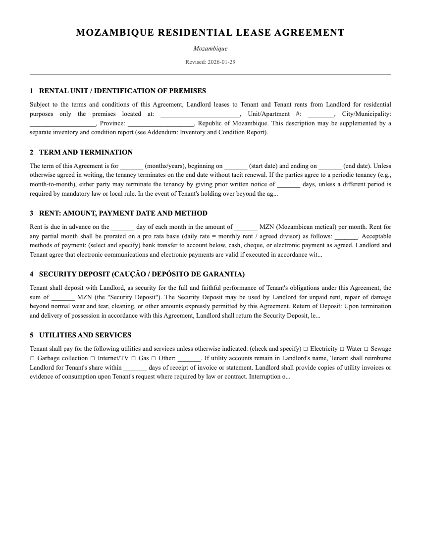 Lease Template Preview