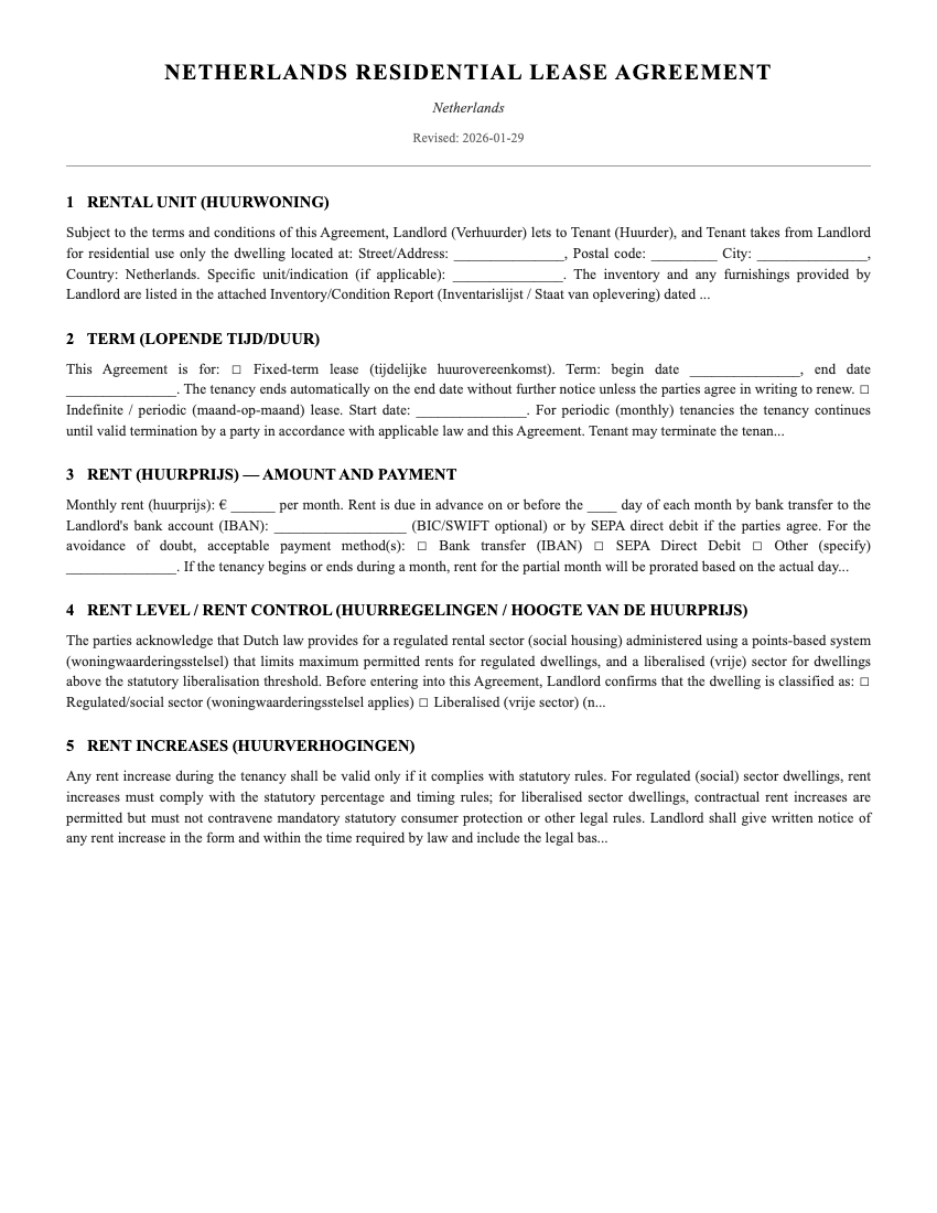 Lease Template Preview