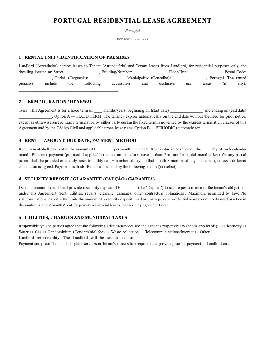 Lease Template Preview