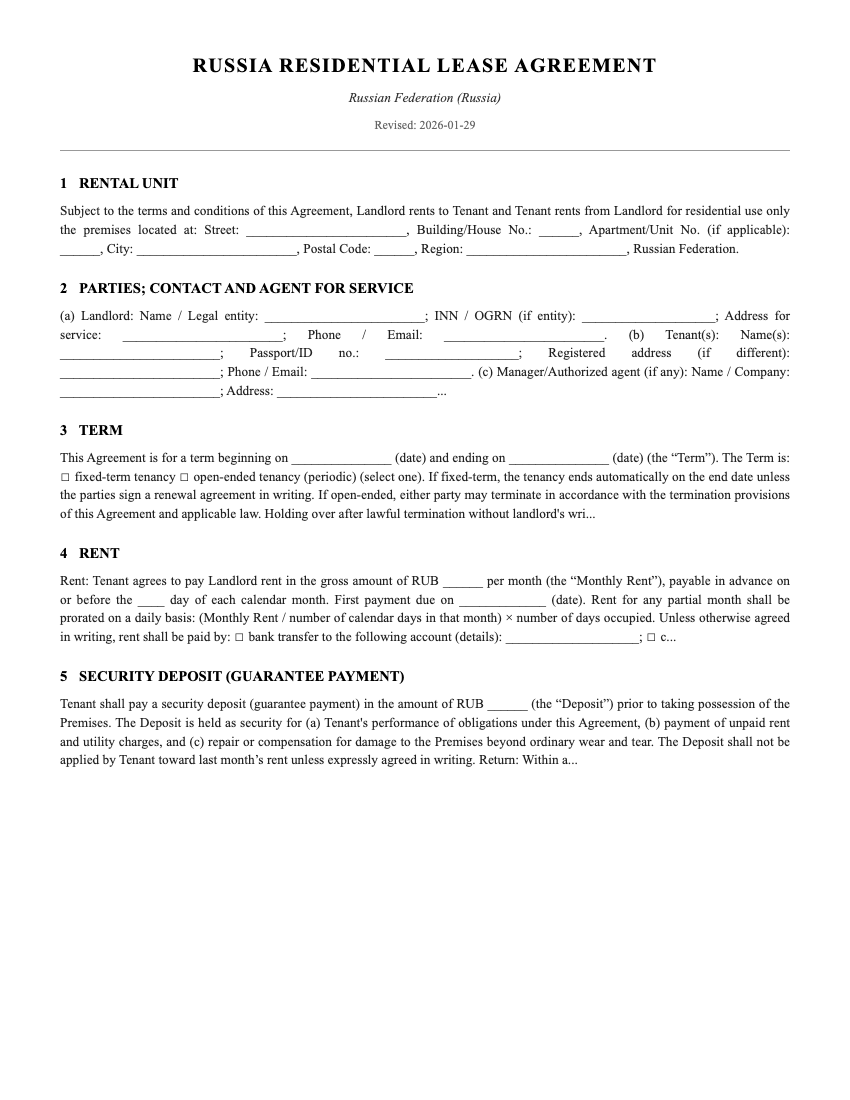Lease Template Preview