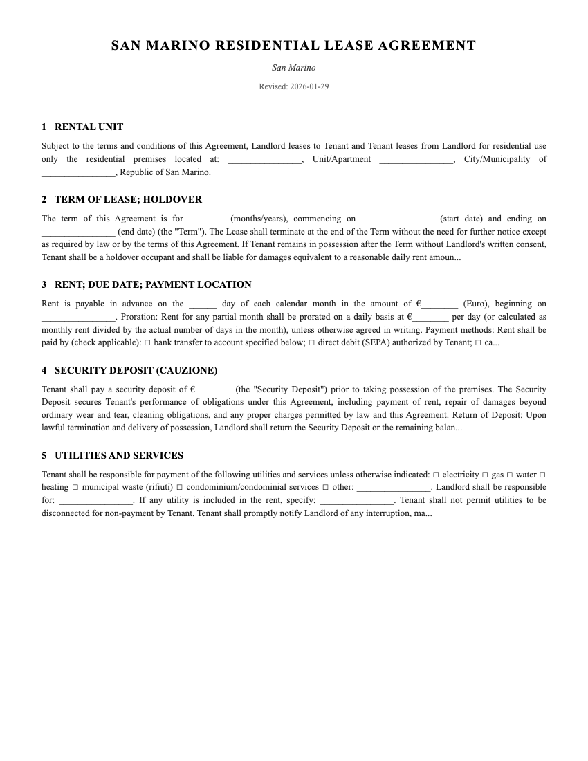 Lease Template Preview