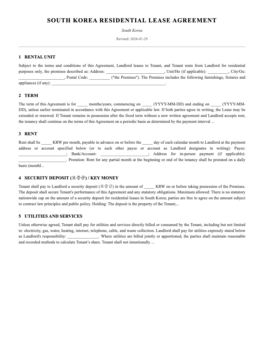 Lease Template Preview