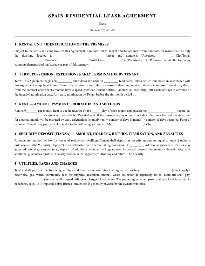 Lease Template Preview