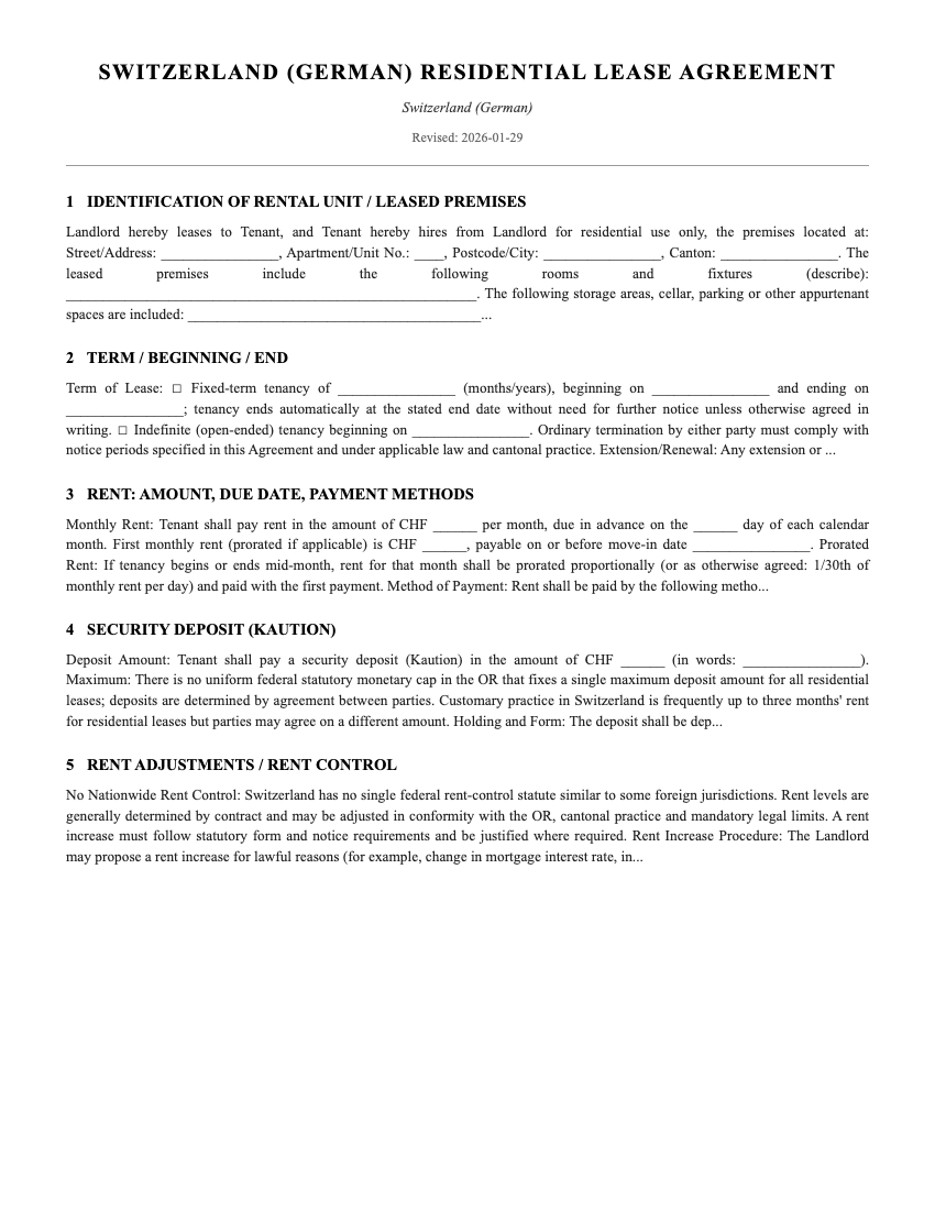 Lease Template Preview