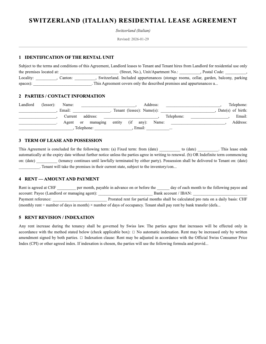 Lease Template Preview