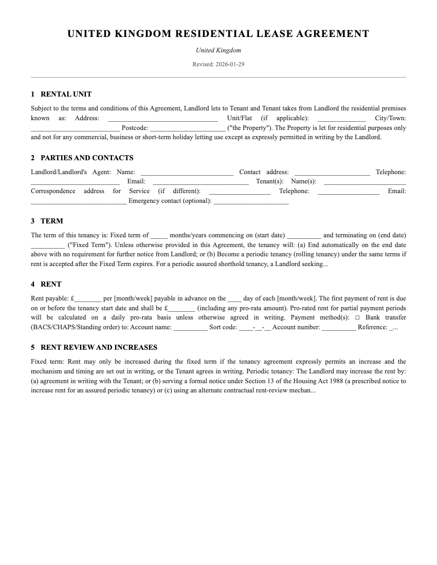 Lease Template Preview