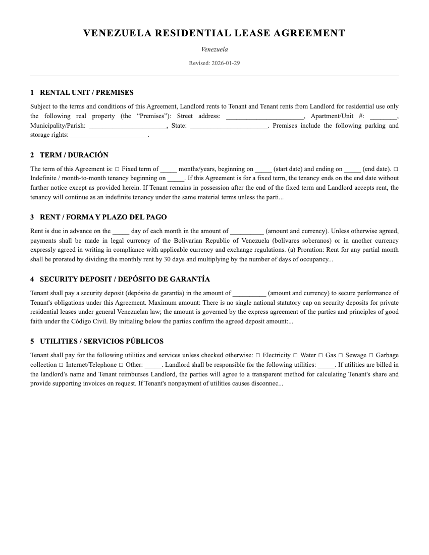 Lease Template Preview