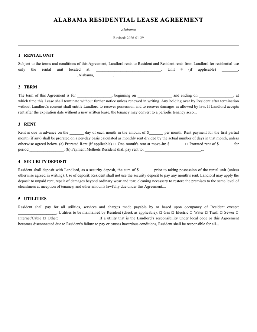 Lease Template Preview