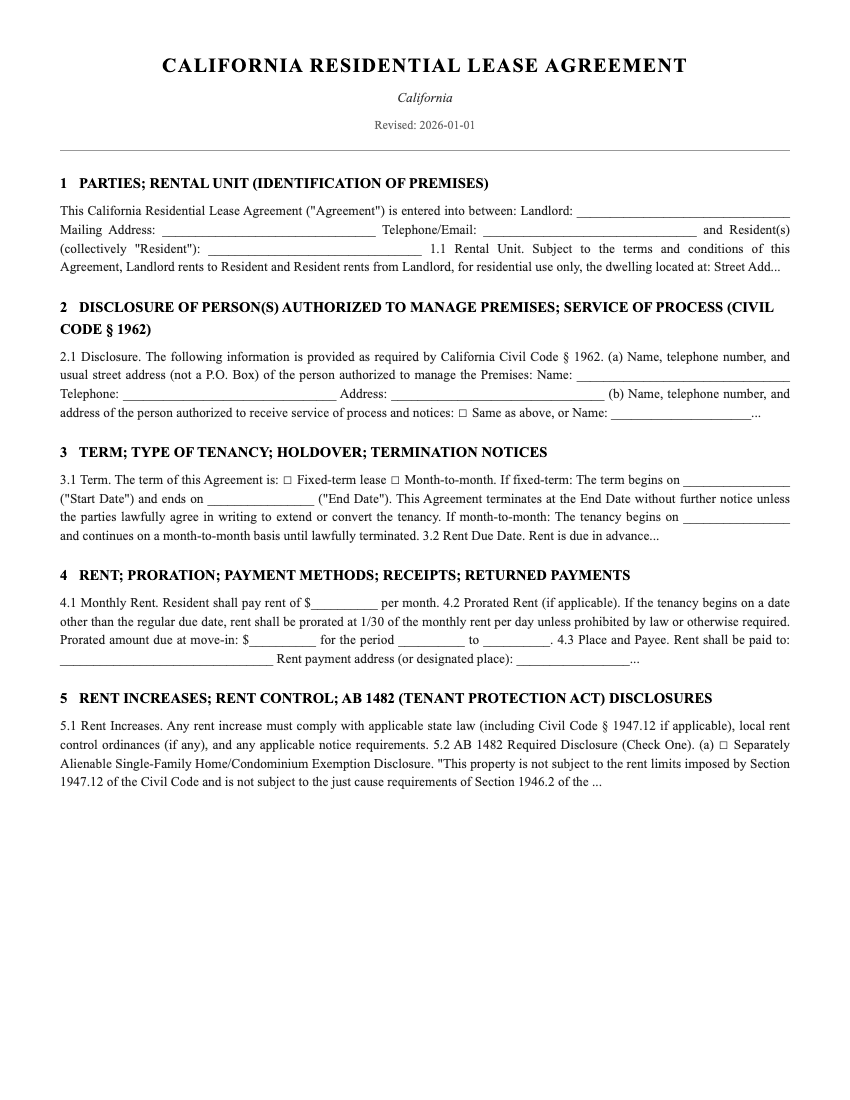 Lease Template Preview