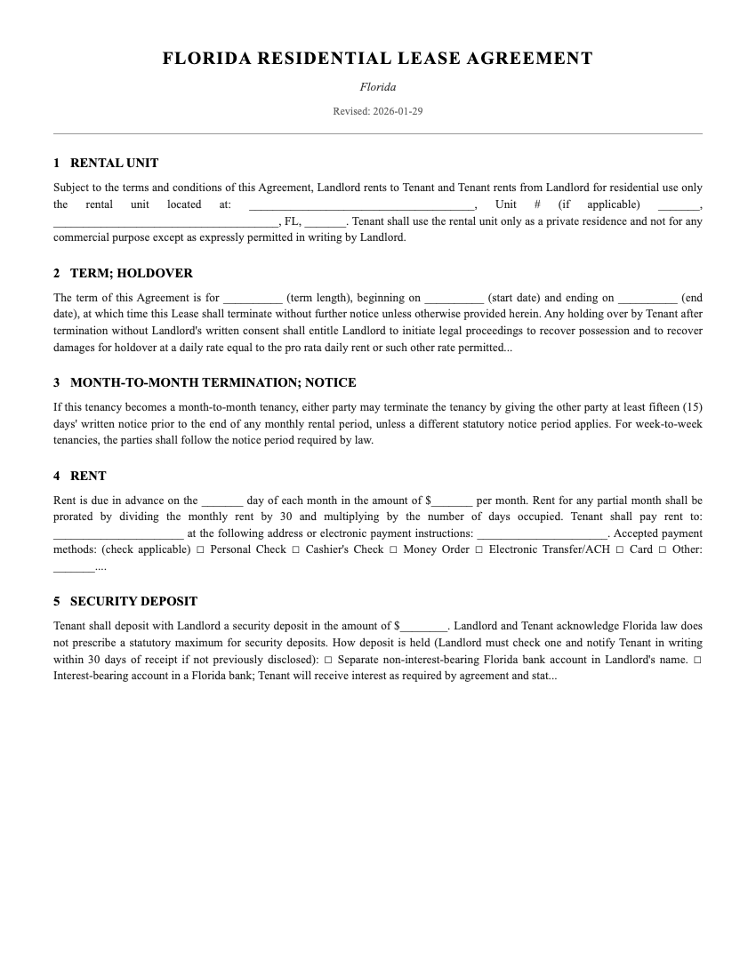 Lease Template Preview