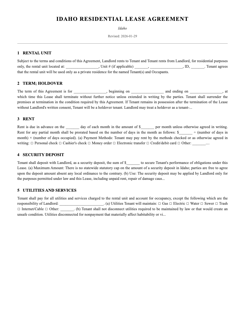 Lease Template Preview