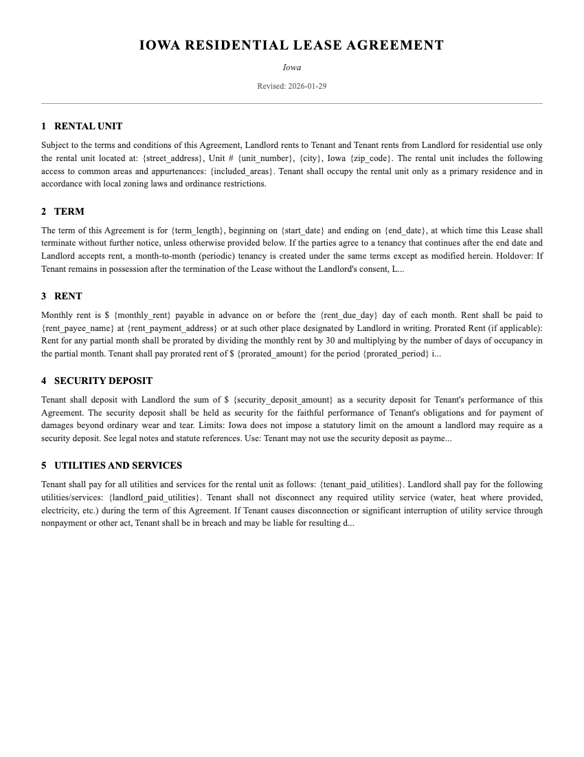 Lease Template Preview