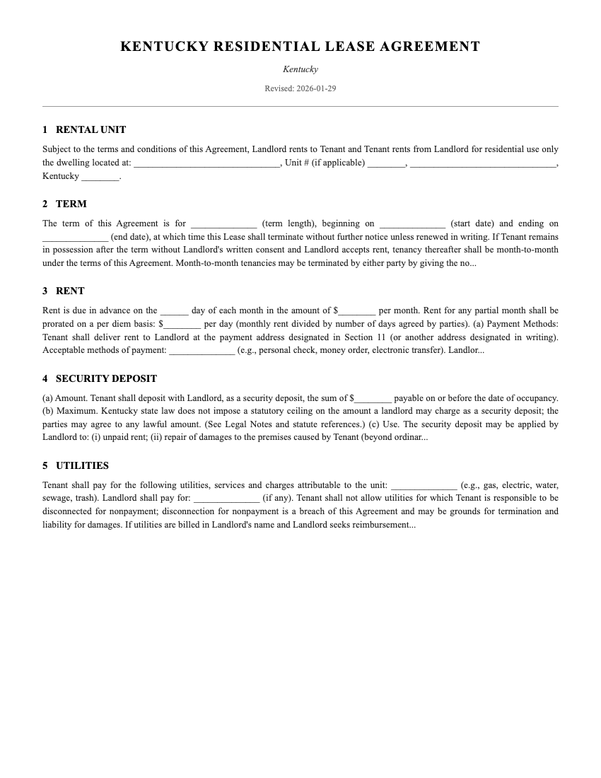 Lease Template Preview