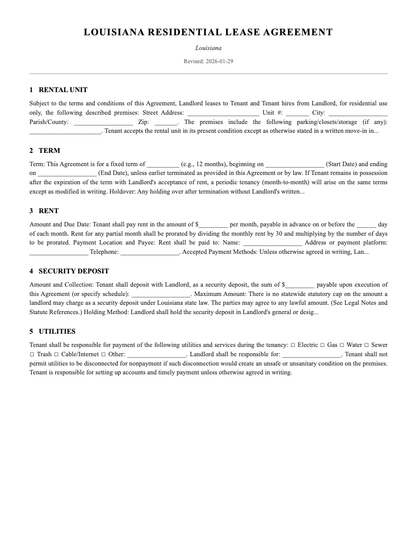 Lease Template Preview