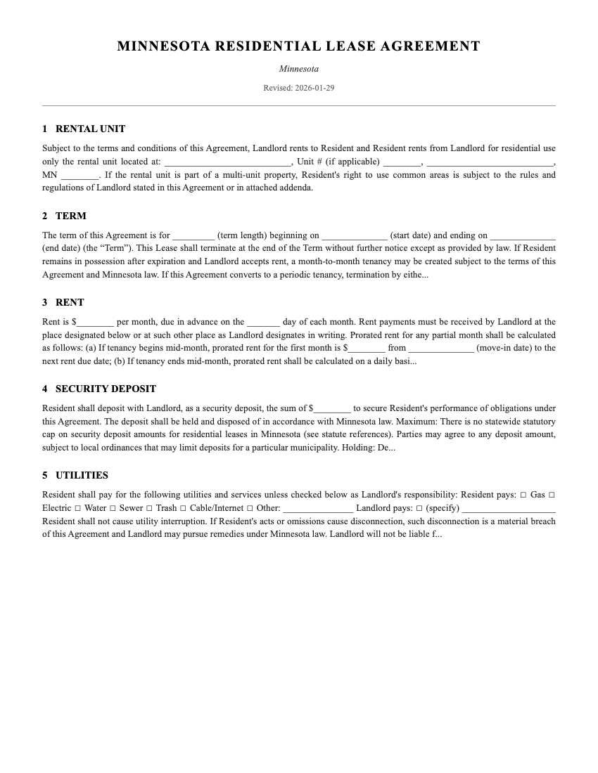 Lease Template Preview