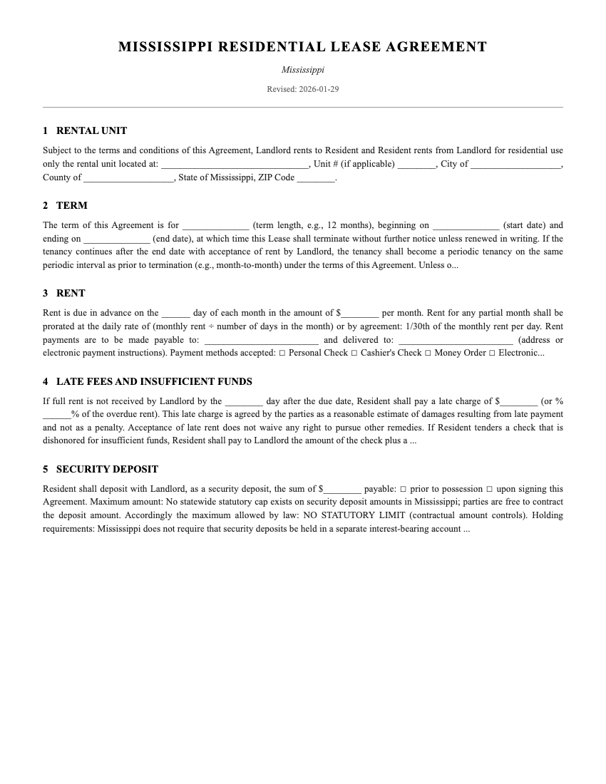 Lease Template Preview