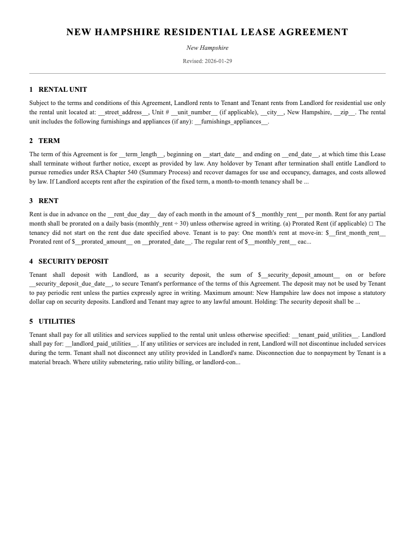 Lease Template Preview