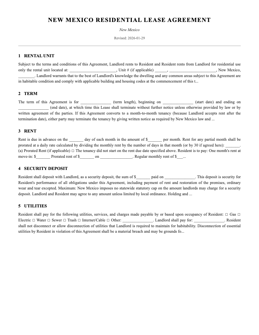 Lease Template Preview