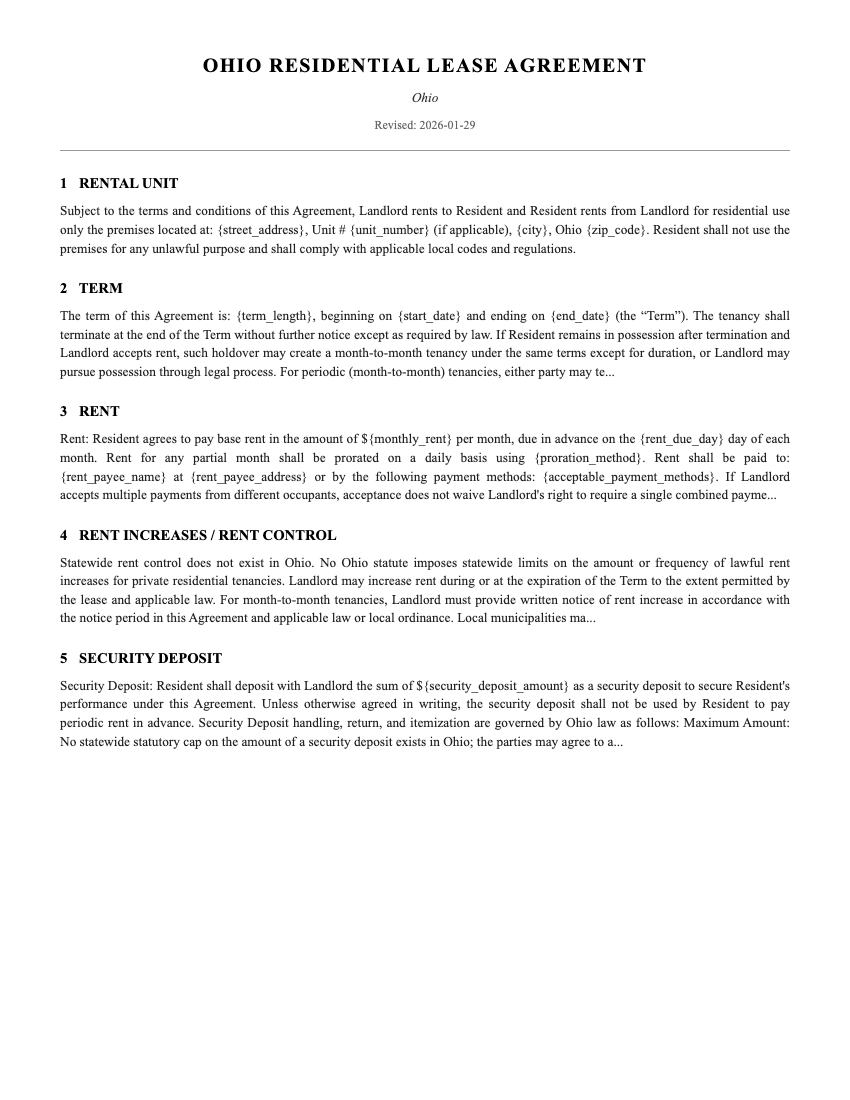 Lease Template Preview