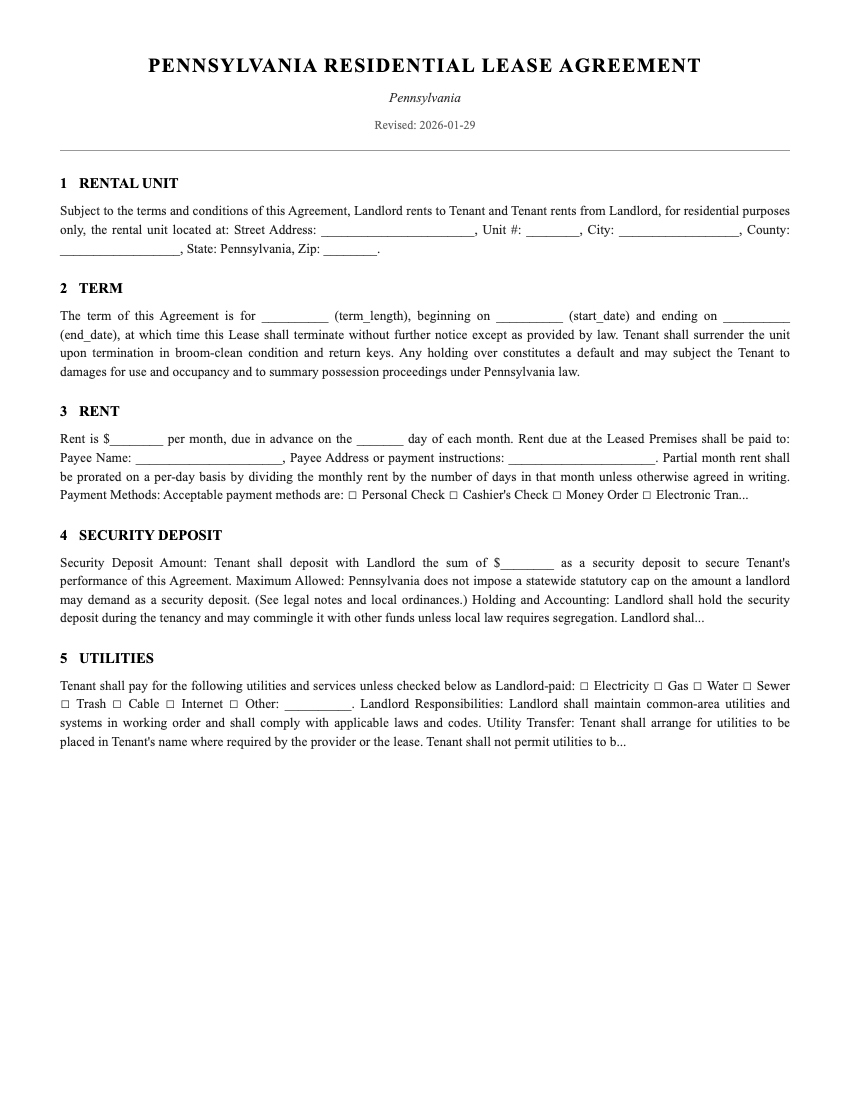 Lease Template Preview