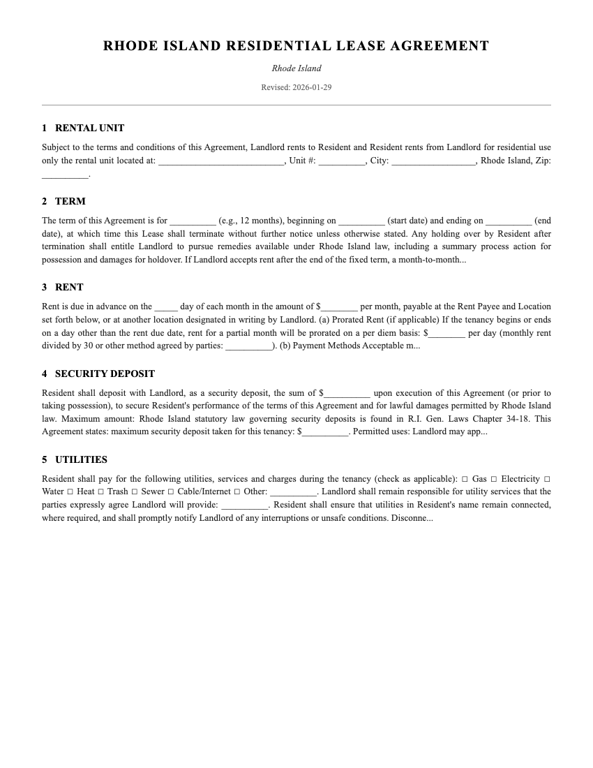 Lease Template Preview