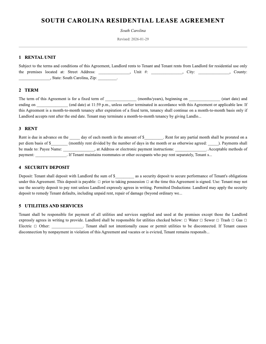 Lease Template Preview