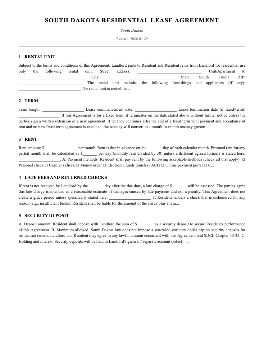 Lease Template Preview