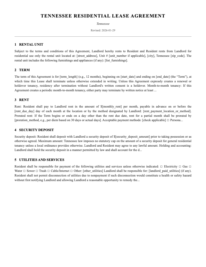 Lease Template Preview